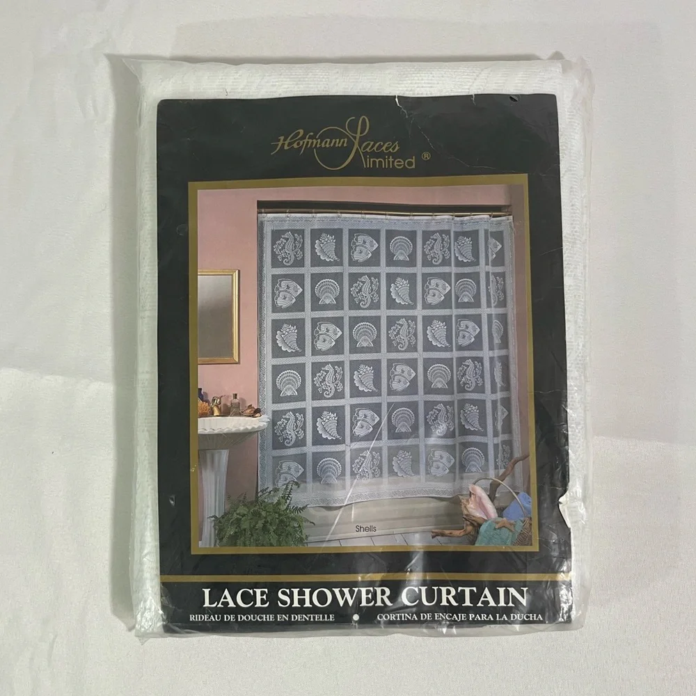 VTG White Lace Shell Pattern Shower Curtain with Liner 72x72 inches
